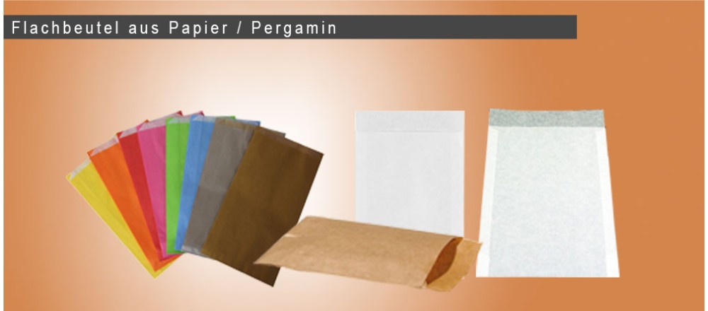 Flachbeutel aus Papier, Pergamyn und Vlies