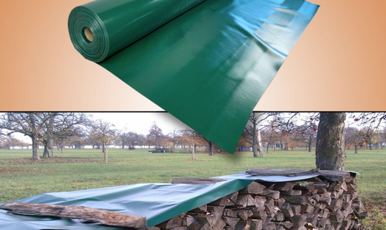 PVC Holzabdeckplanen grün 1,5x10m, 900g, UV 15 ohne Ösen