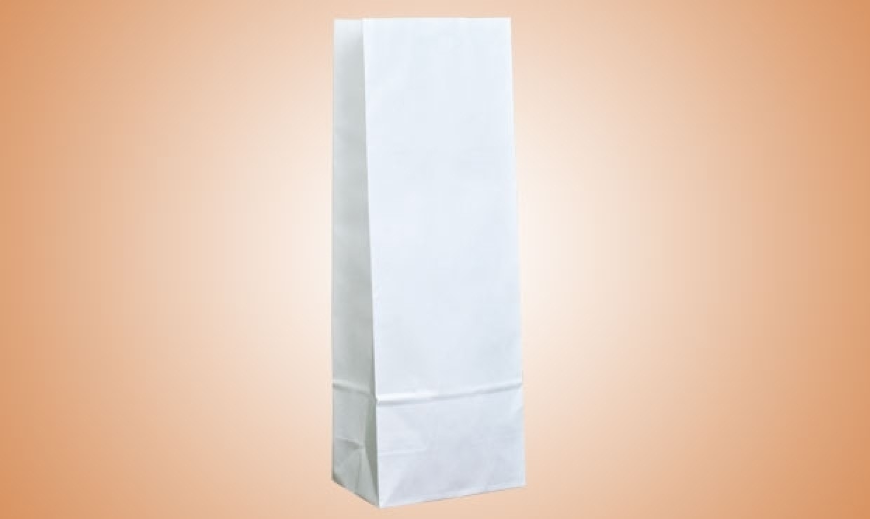 Block bottom kraft paper bag 55+30x170mm white
