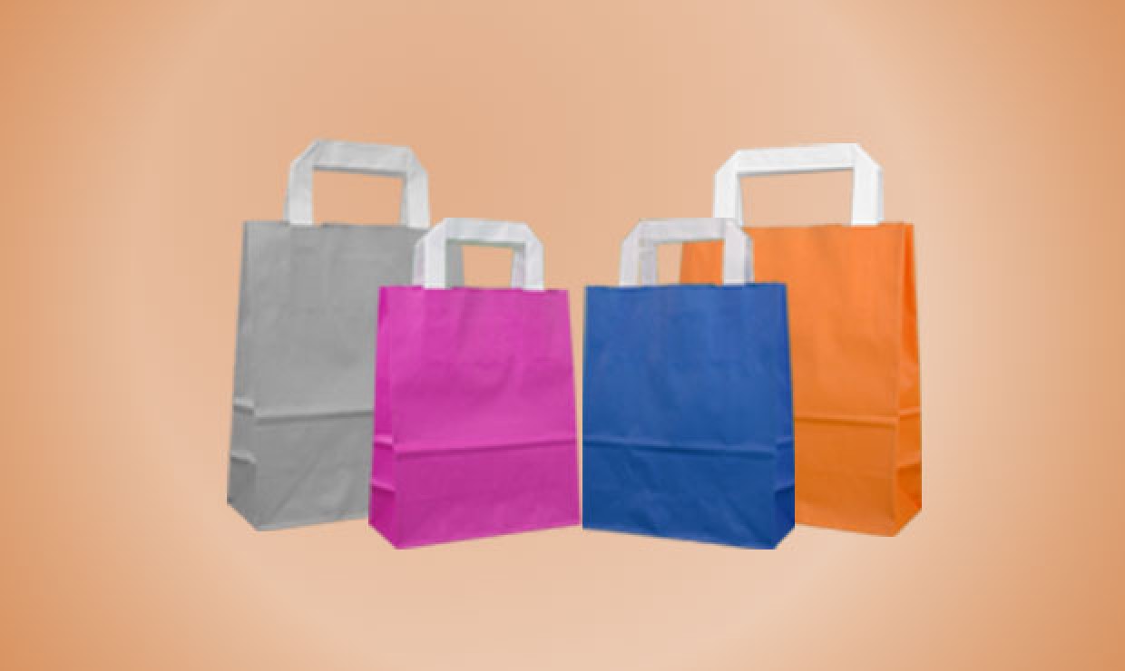 Paper carrier bags with flat handle 18+8x22cm, 80g/m² colored