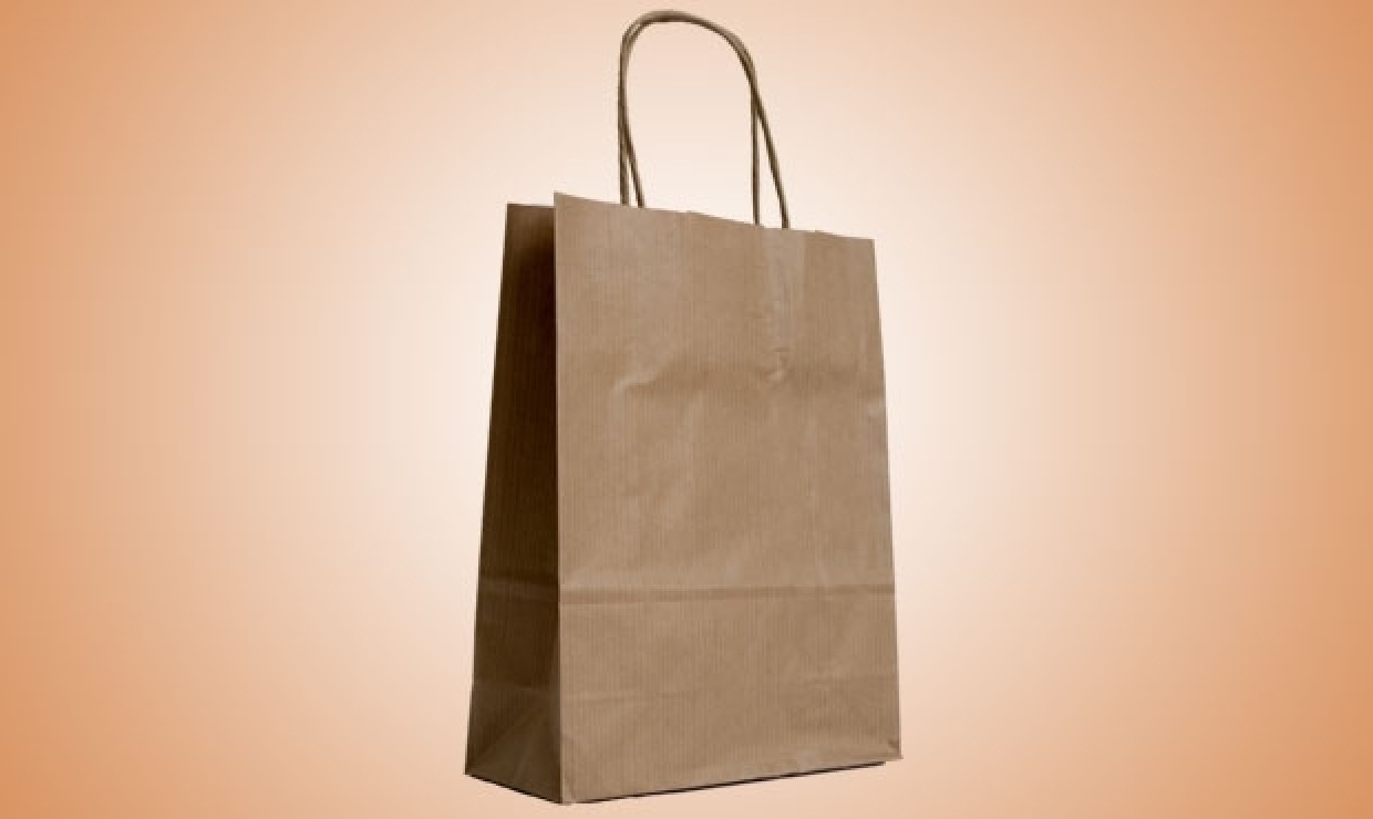 Paper carrier bag with cord 18+8x24cm 100g/m² brown smooth