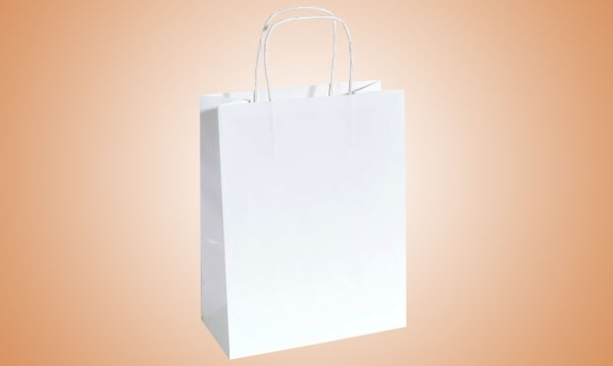 Papiertasche mit Kordel 18+8x24cm 100g/m² weiß