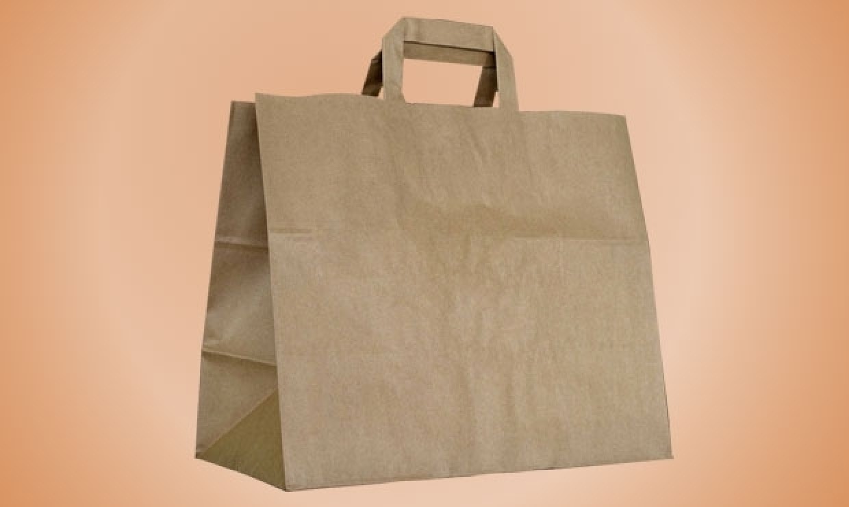 Paper bag with flat handle 26+17x25cm 70g/m² brown