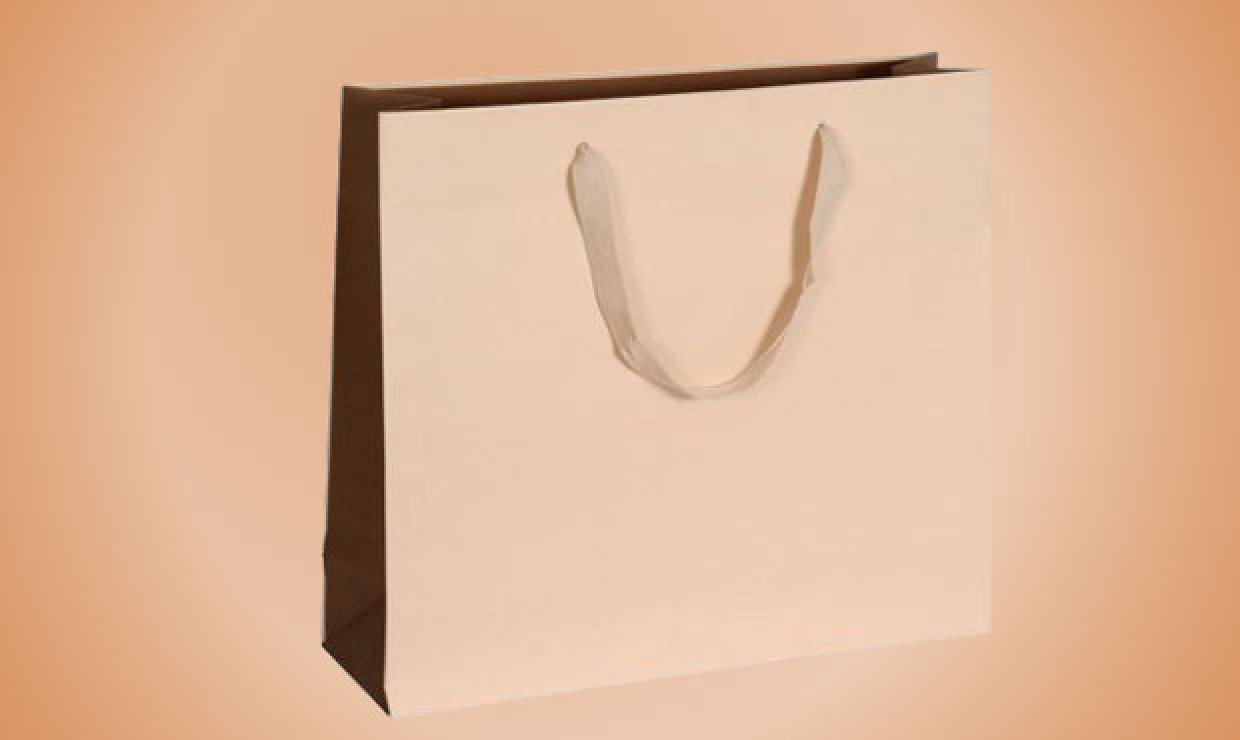 Paper bag textile tape 32+10x27,5cm 170g/m² Bicolor Beige
