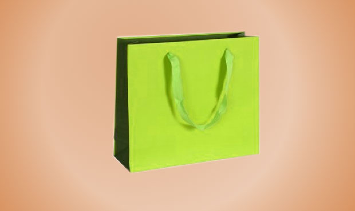 Paper bag textile tape 32+10x27,5cm 170g/m² Bicolor light green