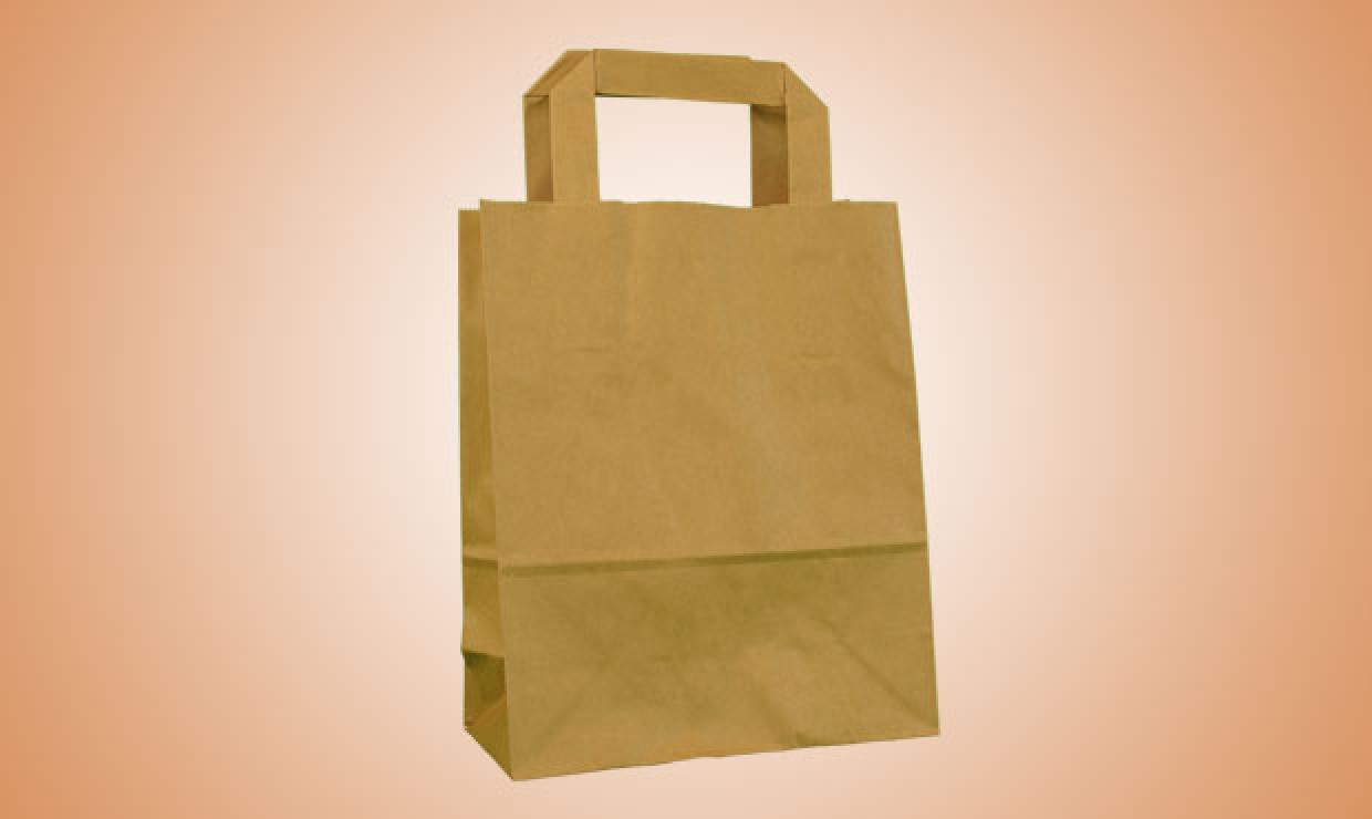 Paper bag with flat handle 32+16x45cm 90g/m² brown