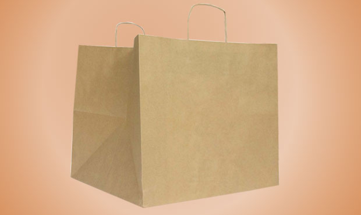 Paper carrier bag with cord 33+33x33cm 120g/m² Pizza bags brown