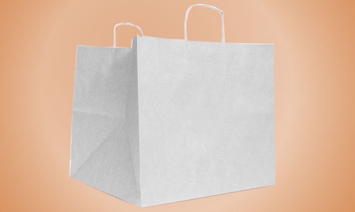 Papiertasche mit Kordel 33+33x33cm 120g/m² Pizzataschen weiß