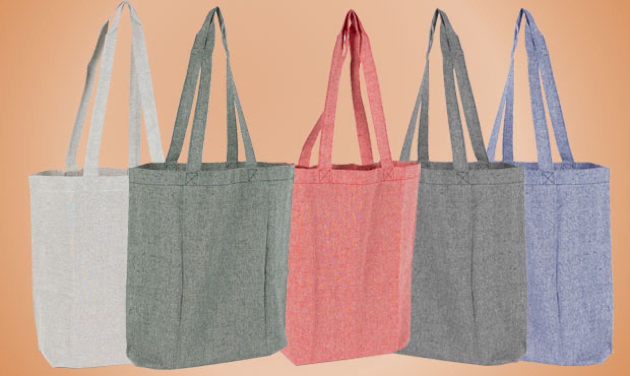 Recycled cotton bags 42x44+2x7cm, 150g/m² colored with long handles
